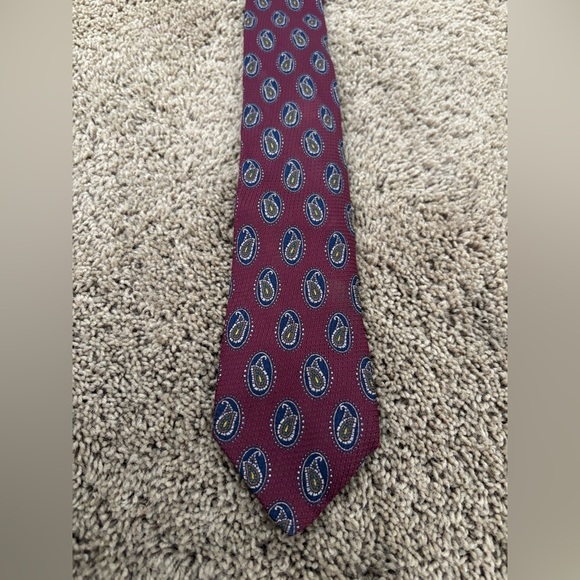 Vintage authentic CHANEL silk paisley patterned tie - Burgundy and Blue - Picture 1 of 4